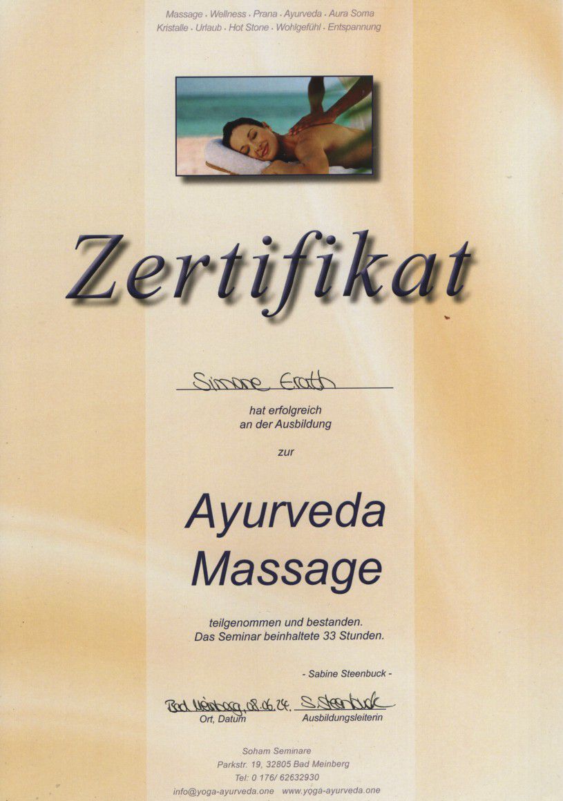 Zertifikat Ayurveda Massage