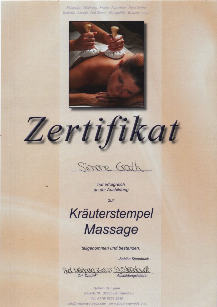 Zertifikat Kräuterstempelmassage