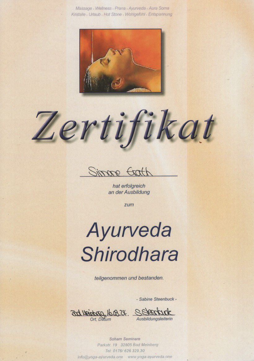 Zertifikat Ayurveda Shirodara